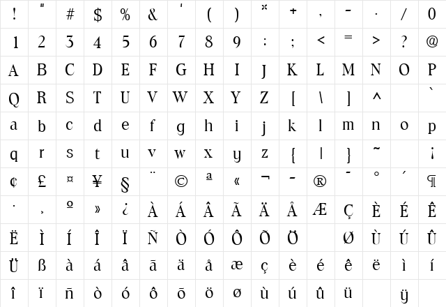 Toledo Regular  glyph index