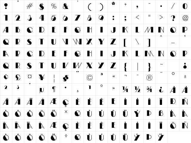 Fifty-Four DF Extra Bold  glyph index