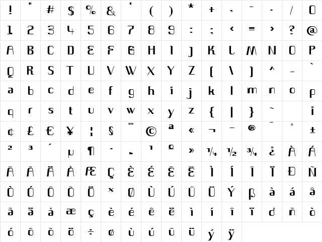 RomeroBold Regular  glyph index