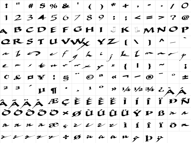 AncientMariner19 Bold  glyph index