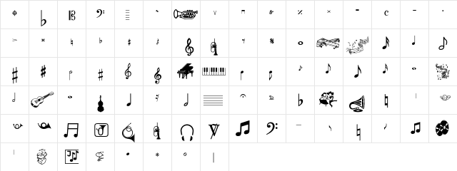 Musical P01  glyph index