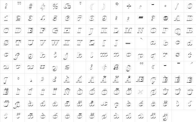 URWAntiquaTSupItaOu1 Regular  glyph index