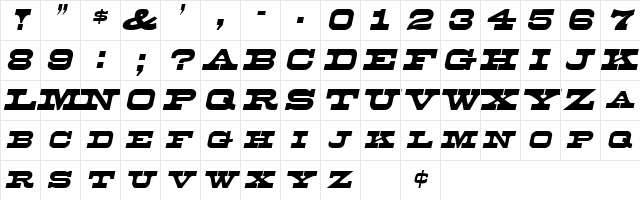 Duncan Italic  glyph index