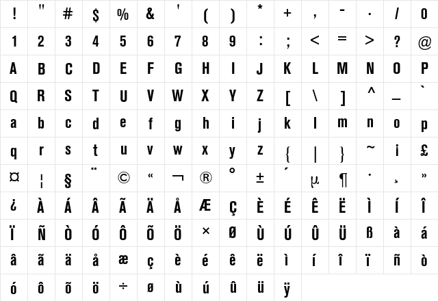 Akzidenz-Grotesk Condensed BQ Regular  glyph index