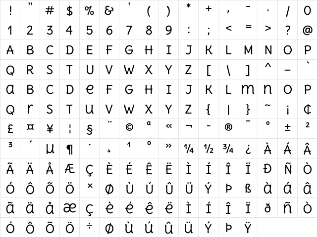 Delius Unicase Regular  glyph index