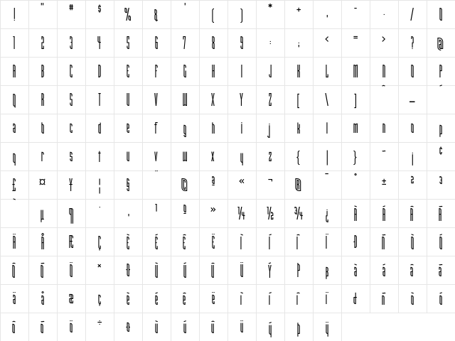 NarrowbandPrimeICG Regular  glyph index
