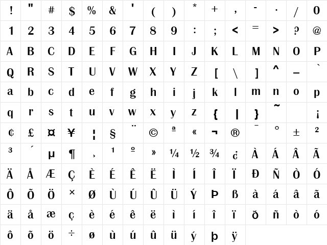 Britannic Medium BOLD  glyph index