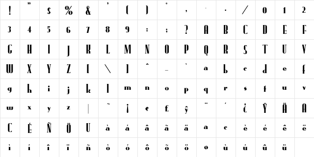 Berlin 2 Regular  glyph index