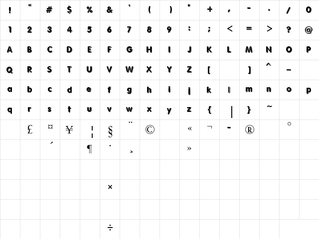Solid 3d Regular  glyph index