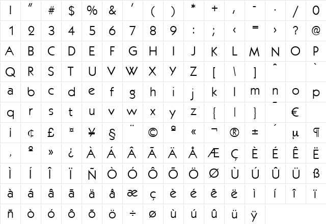 Koblenz-Light Regular  glyph index
