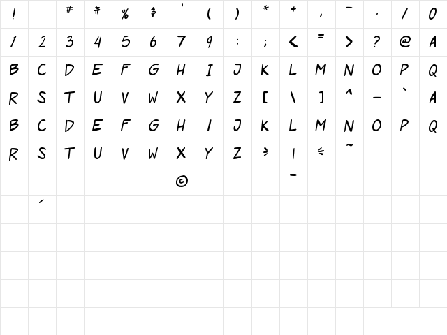 Roof Runners Regular  glyph index