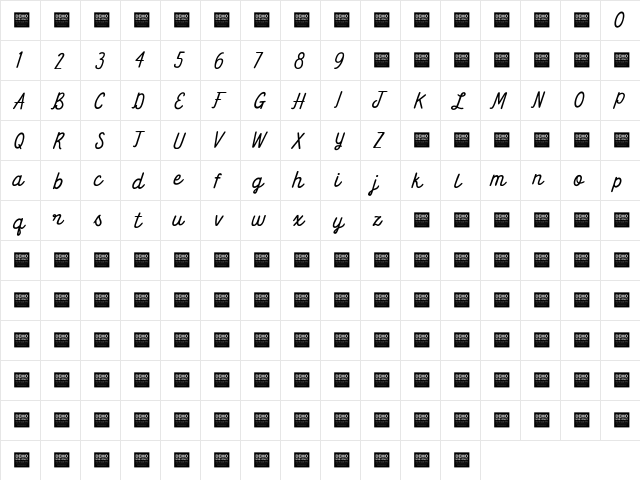 Keep Going - Demo Regular  glyph index