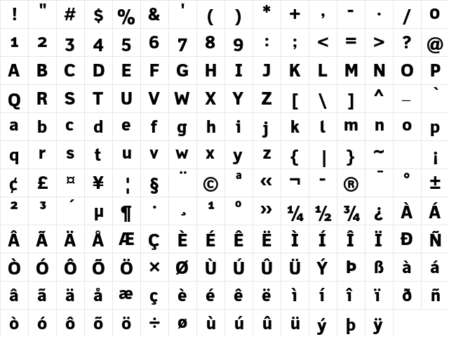Felbridge Std ExtraBold  glyph index