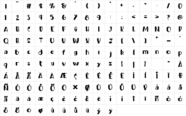 ELEPHANT WHILD Regular  glyph index