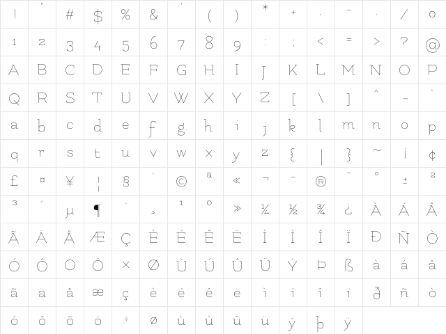 Flamenco Light  glyph index