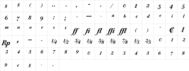 Bodoni Old Face BE Medium Italic Expert  glyph index