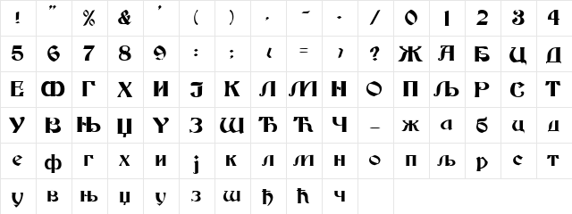 BeckerCir Regular  glyph index