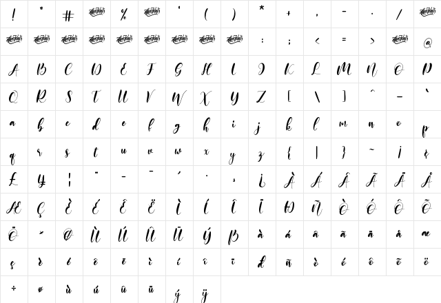 monieta Regular  glyph index