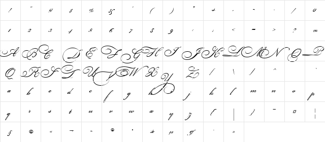 Bickham Script Three Regular  glyph index