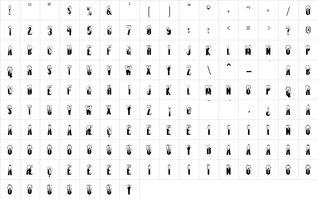 Almonte Snow Regular  glyph index