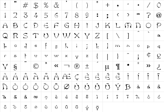 Guard Regular  glyph index