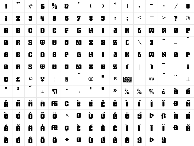 Dye-Cut Regular  glyph index