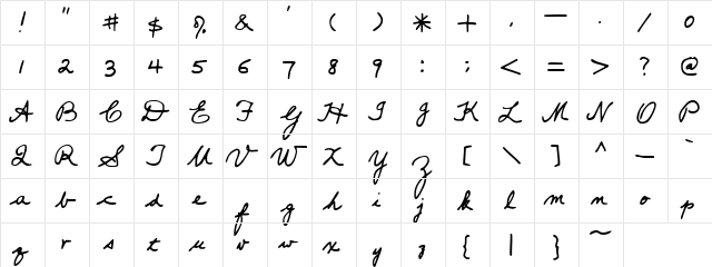 Popsies Regular  glyph index