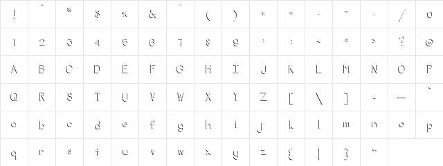 NegativeSpace Medium  glyph index