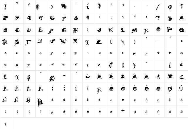 DeathMix Regular  glyph index