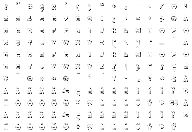 Jemima Regular  glyph index