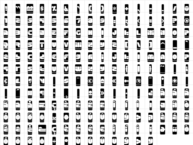 Eraser Regular  glyph index