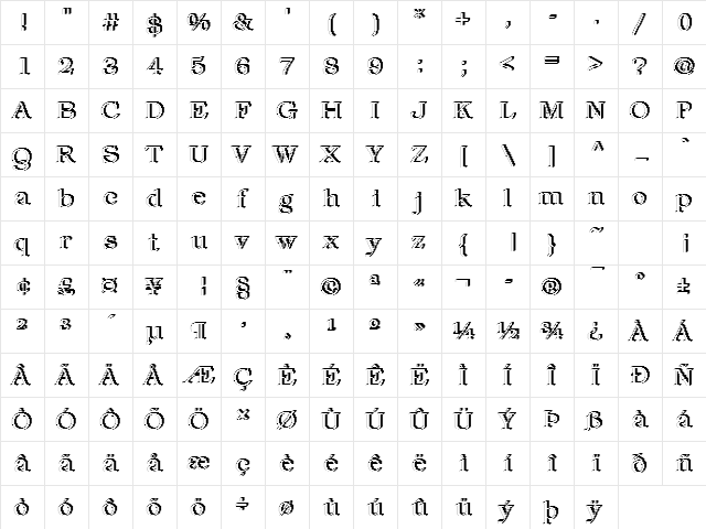 Rough16 Becker Regular  glyph index