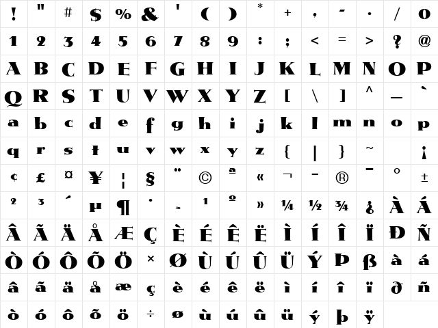 Metropolis ICG Regular  glyph index