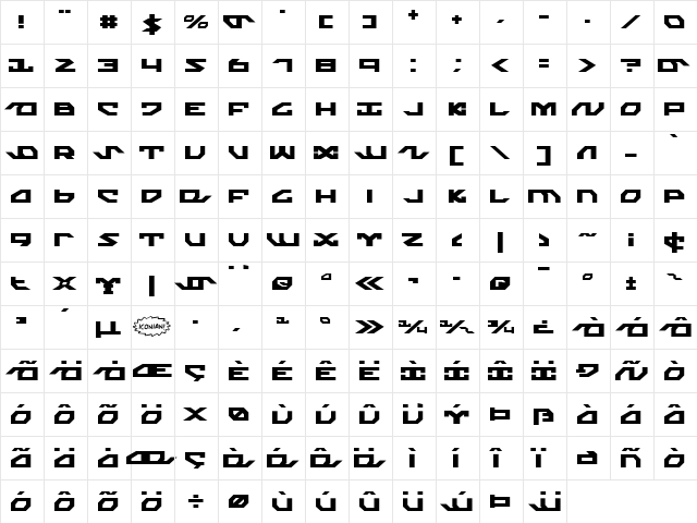 Nightrunner Regular  glyph index