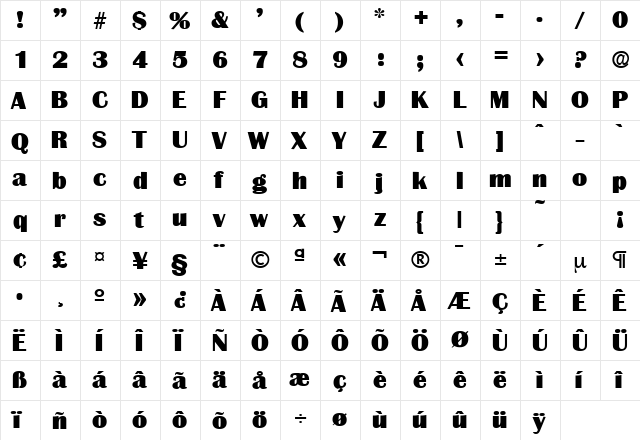 Grenoble-Serial-Heavy Regular  glyph index