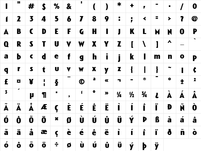 LTSpitz Book Bold  glyph index