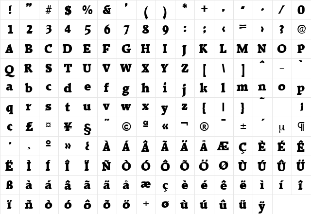 Raleigh-Serial-Black Extra Heavy  glyph index