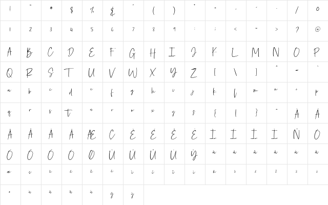 Rashilla | Signature Regular  glyph index
