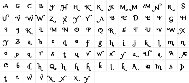 Ela Swashes XeBold Regular  glyph index
