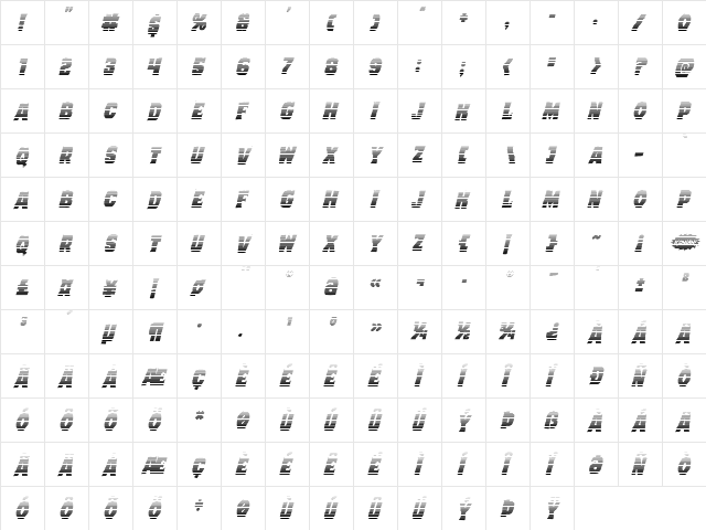 Dusk Demon Gradient Italic Regular  glyph index