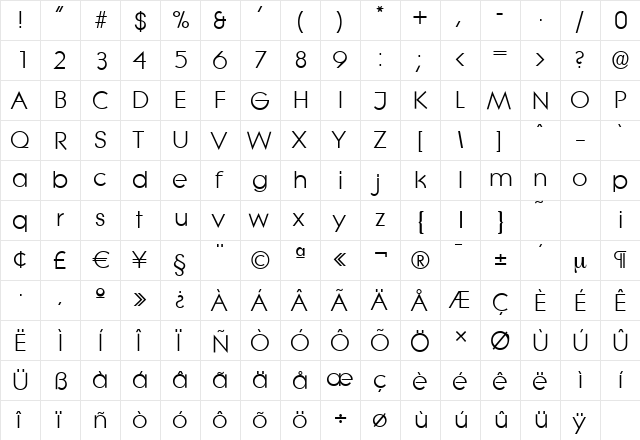 LiteraSerial Regular  glyph index