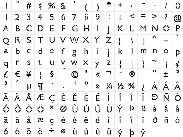 Jillican War Regular  glyph index