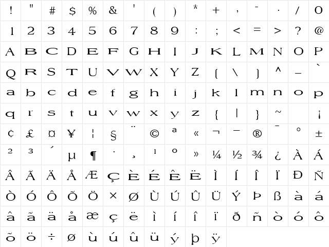 Free Bold  glyph index