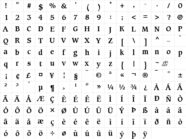 Grammateus SSi Bold  glyph index
