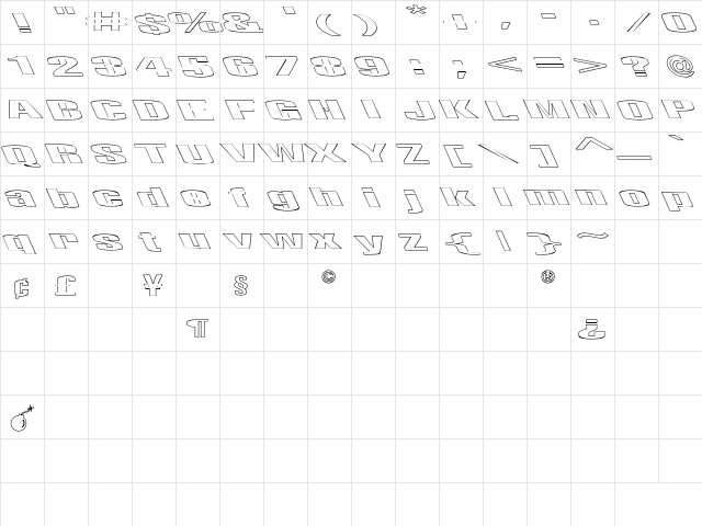 LightsOut HoLLOW Leftie Regular  glyph index