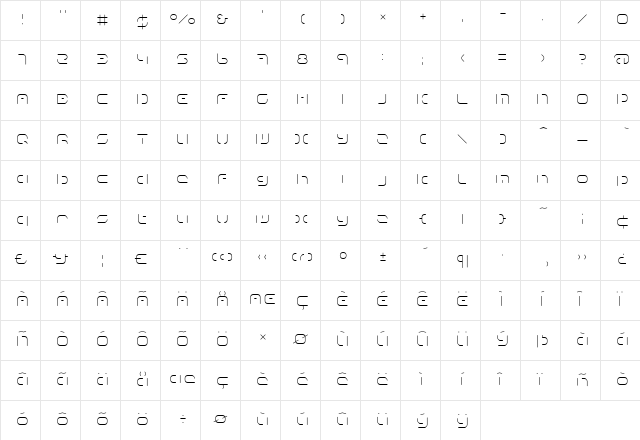 Term Regular  glyph index