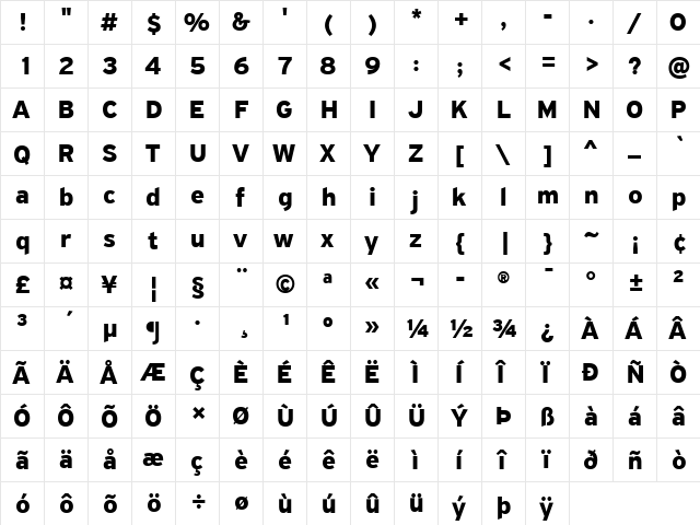 PF Highway Sans Pro Bold  glyph index