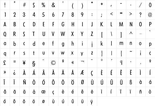 Climerick Regular  glyph index