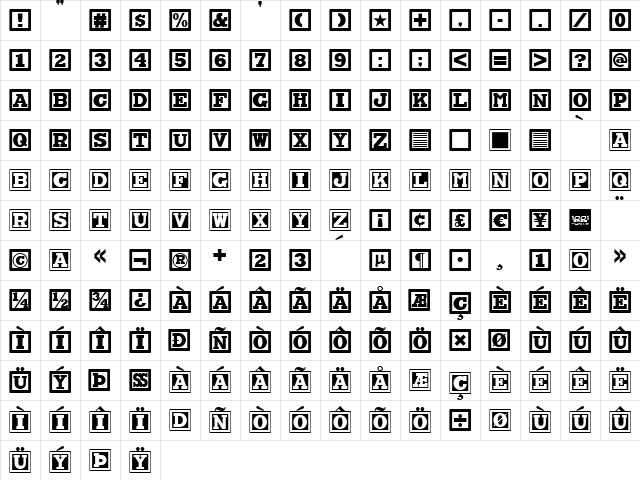 Chock A Block NF Regular  glyph index