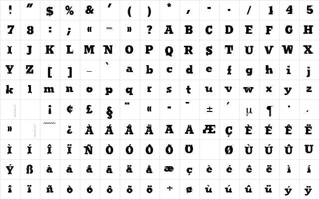 Steamdecor Regular  glyph index